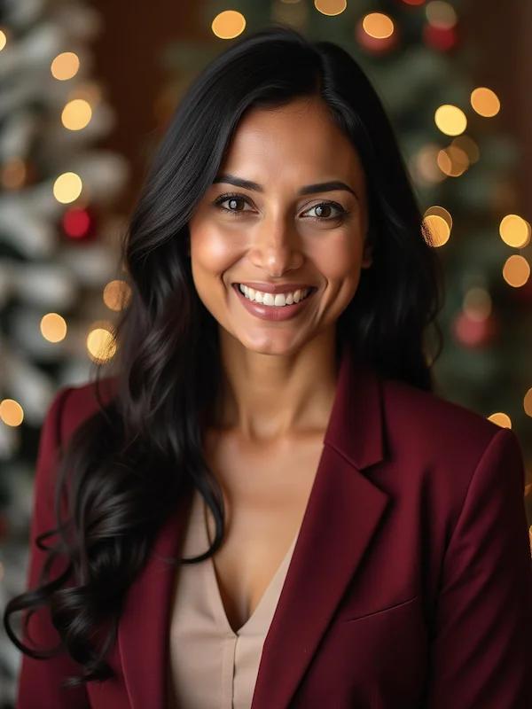AI Christmas headshot showing natural results and festive charm