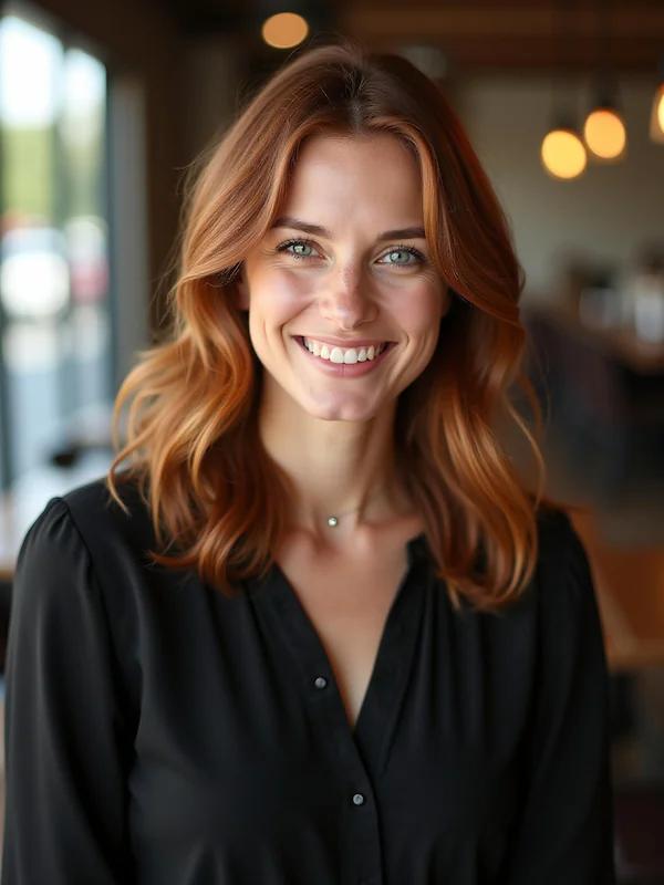 AI dating photo generator result – outdoor portrait with warm lighting and genuine smile