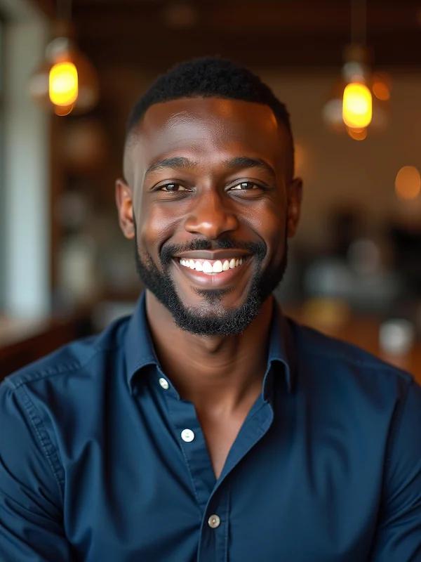 AI dating photo generator example – confident outdoor portrait for Bumble profile