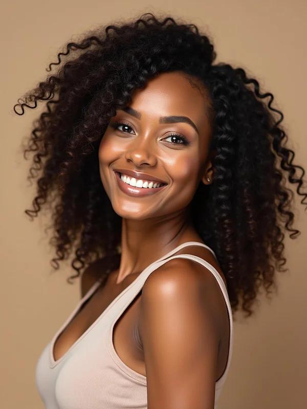 Example of AI dating profile picture – natural smile and blurred background for Tinder