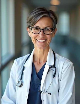 Doctor profile photo with minimal studio-style backdrop