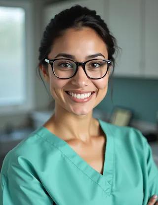 Medical headshot with straightforward, professional framing