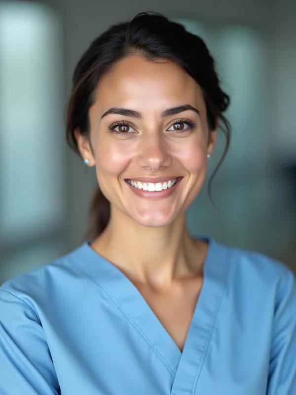 Healthcare professional headshot with simple backdrop