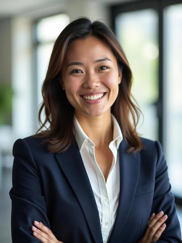 LinkedIn headshot of a business professional in a navy suit