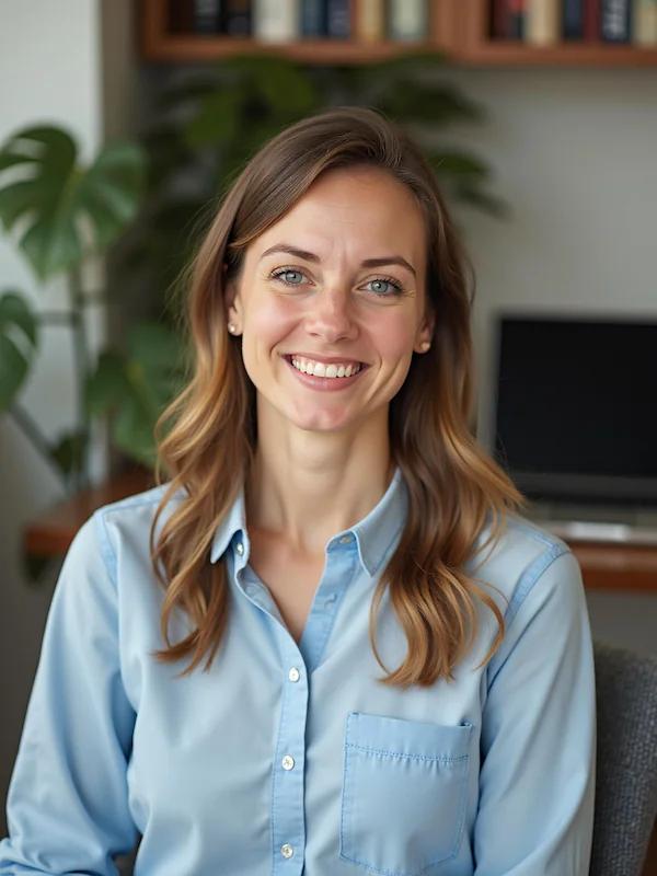 Polished AI headshot for LinkedIn featuring neutral tones and sharp detail