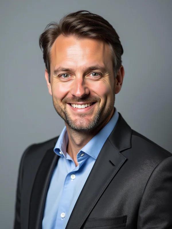 Modern AI-generated portrait with soft lighting and neutral background