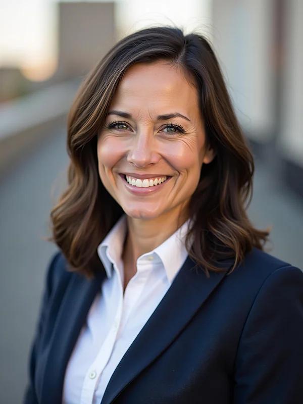 Corporate-style headshot for LinkedIn, male executive in charcoal suit