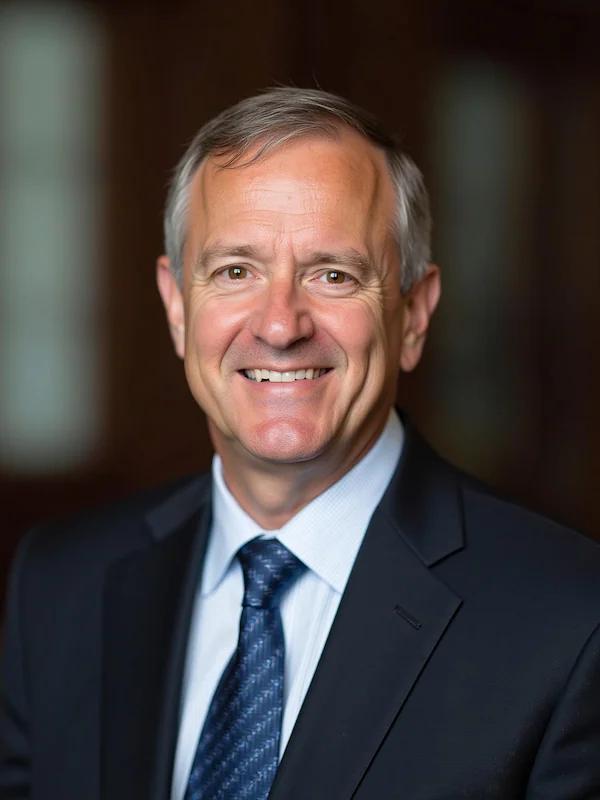Business casual profile photo with natural light and blurred office backdrop