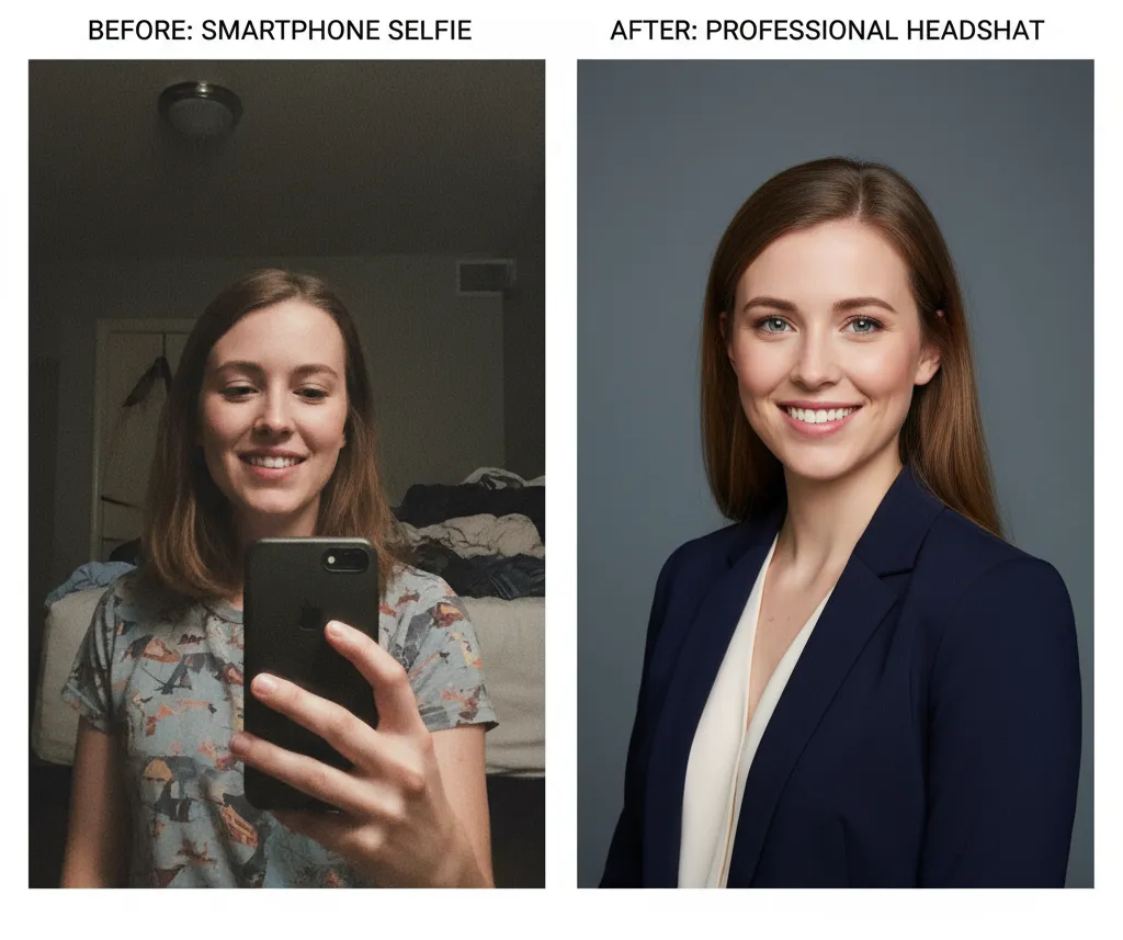 Selfie vs professional AI headshot comparison