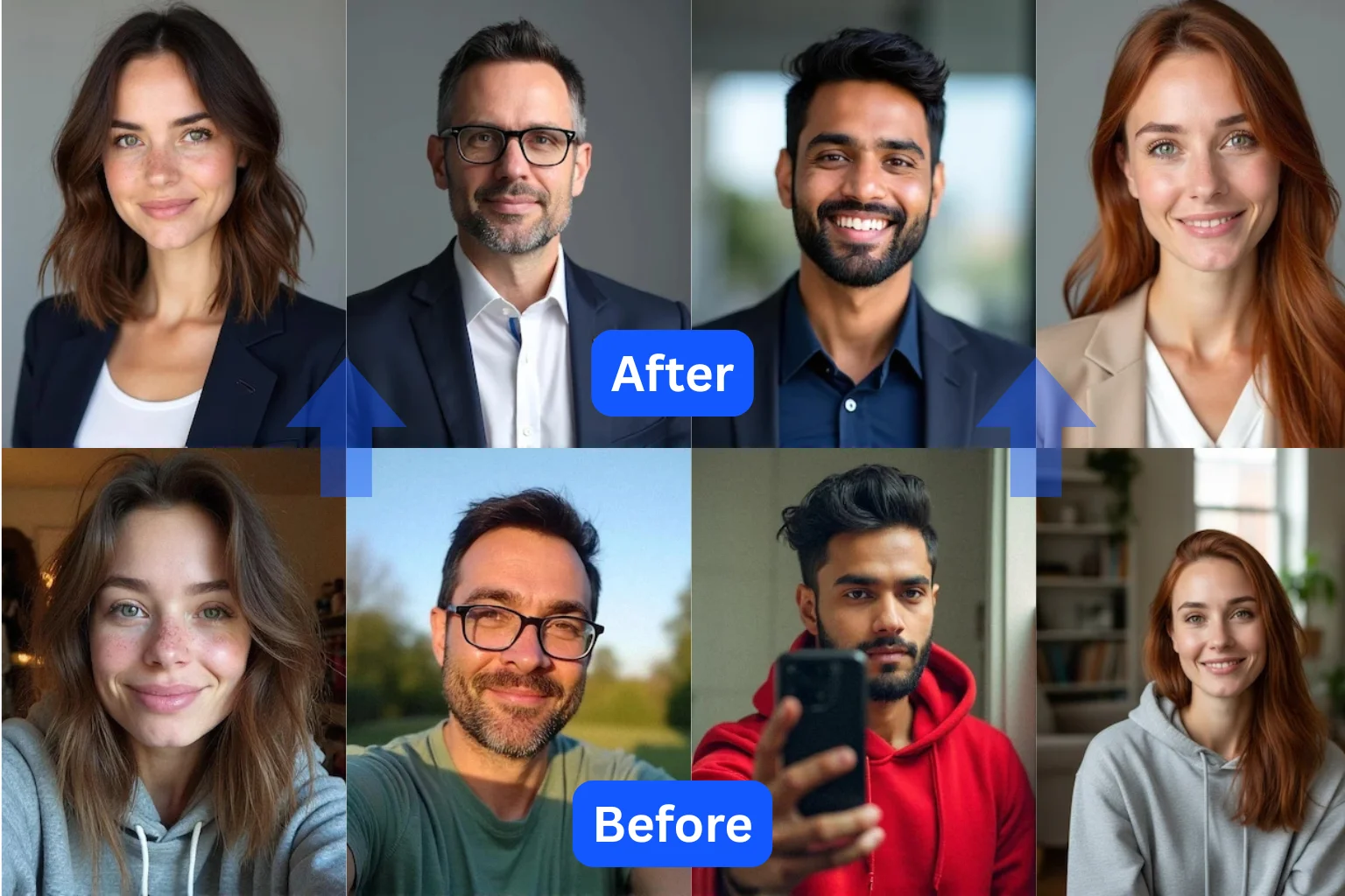 Before and after AI headshot transformation