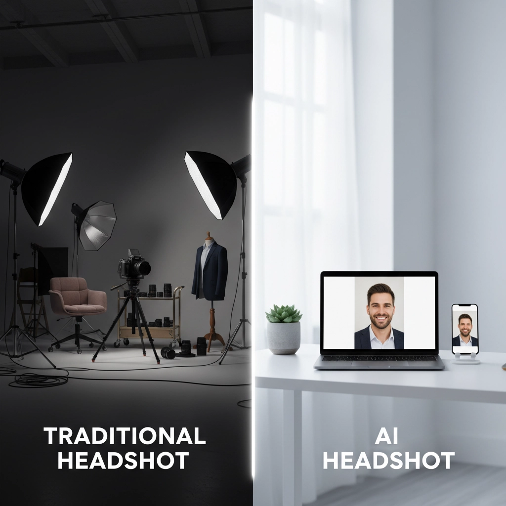 Traditional vs AI headshot comparison